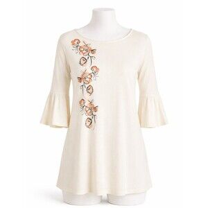 Apt 9 Tunic White w/Floral Embroidered Design Size Large EUC